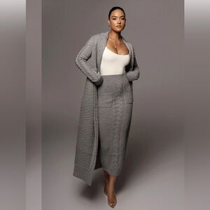 Grey Cable knit cardigan and skirt set